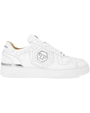 Philipp Plein Crocodile-Embossed Logo Trainers - White