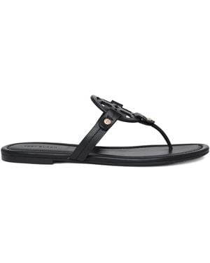 Tory Burch Laser-Cut Logo Leather Miller Flip-Flops - Black