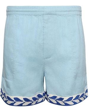 Bode Seedling Stripe Linen Shorts - Blue