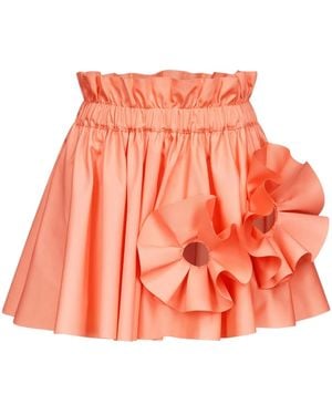 Area Ruffled Flower-Appliqué Mini Skirt - Orange
