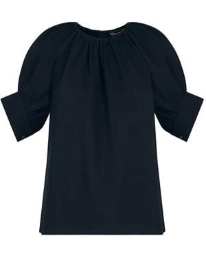 Oscar de la Renta Gathered Silk Georgette Blouse - Blue