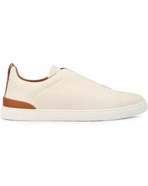 ZEGNA Triple Stitch Leather Sneakers - Natural