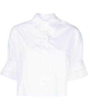 Twp Folded-Sleeve Cropped Cotton Shirt - White