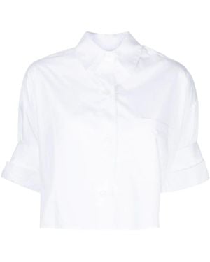 Twp Folded-Sleeve Cropped Cotton Shirt - White