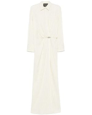 Dondup Pinstripe-Print Draped Maxi Gown - White