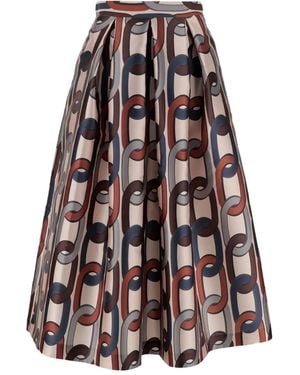 Lunatica Milano Chain-Print Pleated Midi Skirt - Natural