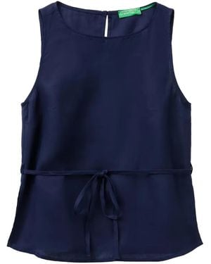 Benetton Sleeveless Belted Blouse - Blue