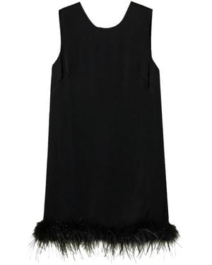 Twinset Feather-Detail Satin-Finish Mini Dress - Black