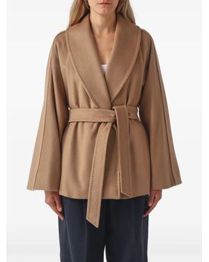 Max Mara Belted Shawl-Collar Coat - Natural