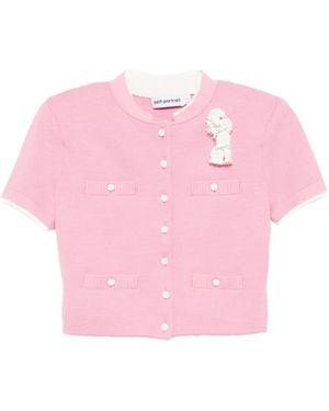 Self-Portrait Crochet-Flower Knitted Top - Pink