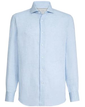 Brunello Cucinelli Easy Fit Linen Shirt With French Collar - Blue