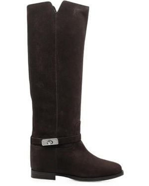 Via Roma 15 Padlock Suede Boots - Black
