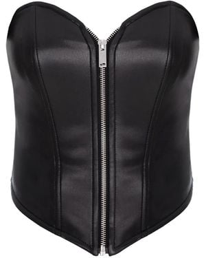 Hamza Maris Zip-Up Corset Top - Black
