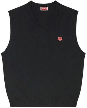 KENZO Débardeur En Laine À Fleurs Brodées - Noir