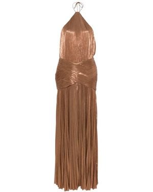 retroféte Amberley Pleated Halterneck Maxi Dress - Natural