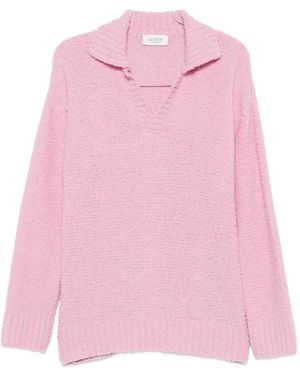 Laneus Bouclé Long-Sleeve Polo Shirt - Pink