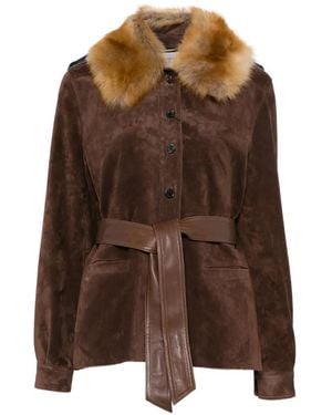 Saint Laurent Belted Leather Jacket - Brown