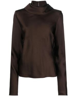 Jil Sander Draped-Neck Long-Sleeve Blouse - Black