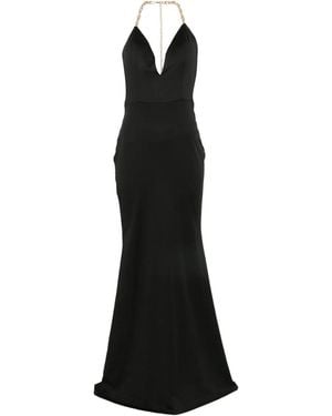 Rahil Hesan V-Neck Chain-Strap Gown - Black