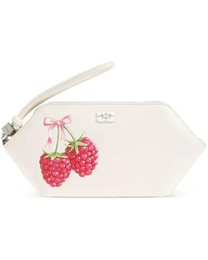 Ganni Raspberry-Print Wristlet Clutch Bag - Pink