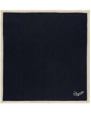 ZEGNA Logo-Embroidered Contrast-Border Pocket Square - Blue