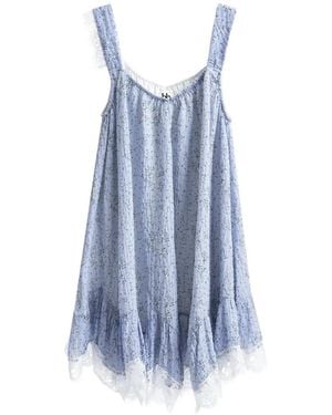 B+ AB Vestido Corto Con Estampado Floral Y Ribete De Encaje - Azul