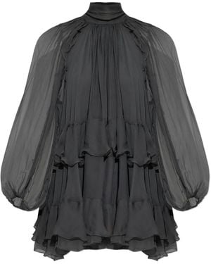 Chloé Vestido Corto Con Volantes - Gris