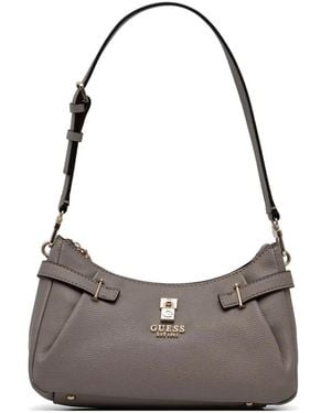 Guess Logo-Plaque Pebbled Tote Bag - Grey