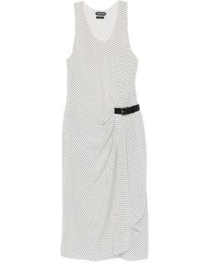 Tom Ford Polka Dot Belted Midi Dress - White