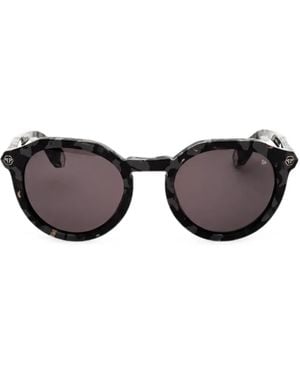 Philipp Plein Tortoiseshell-Effect Round-Frame Sunglasses - Black