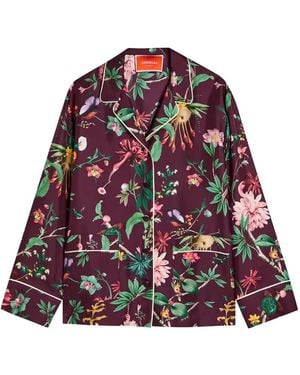 La DoubleJ Floral-Print Piping-Detail Blouse - Red