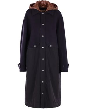 Plan C Hooded-Buttoned Coat - Blue