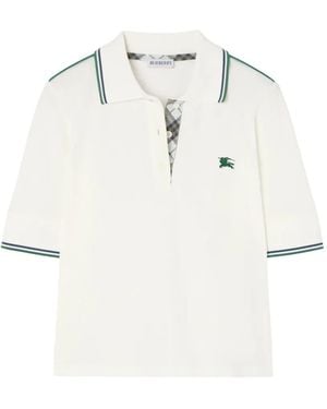 Burberry Cropped Check Cotton Pique Polo Shirt - White