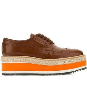 Prada Leather Lace-Up Shoes - Orange