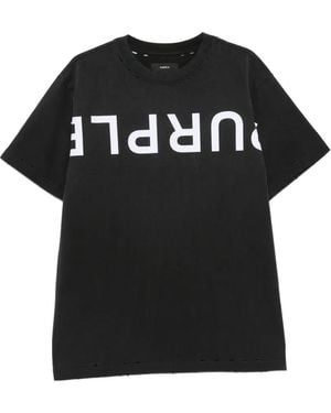 Purple Brand Logo-Print Distressed T-Shirt - Black