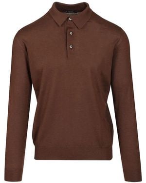 Fedeli Button-Fastening Fine-Knit Jumper - Brown