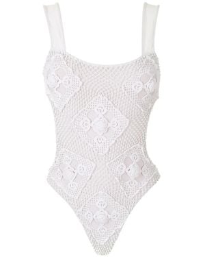 Amir Slama Beading Cut-Out One-Piece - White