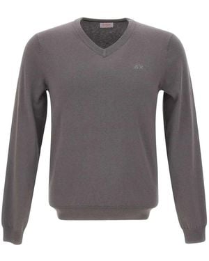 Sun 68 Jersey bordado con cuello en V - Gris