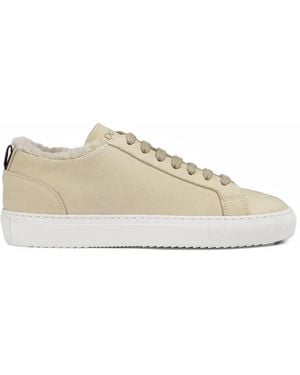 Doucal's Shearling-Trim Leather Trainers - White
