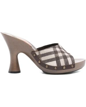 Burberry Checked Studded Sandals - Grey
