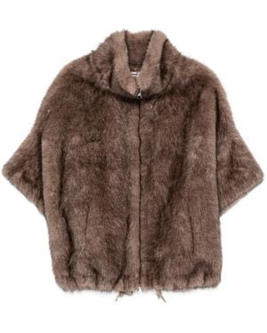 VALENTINI 1972 Faux-Fur Funnel-Neck Coat - Brown