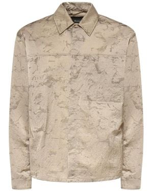 Laminar Marble-Print Grid-Texture Shirt - Natural