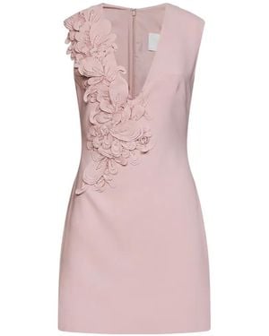 Costarellos Dusty Crepe Anora Mini Dress With Floral Appliqués - Pink