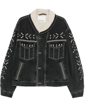 Isabel Marant Embroidered-Design Denim Jacket - Black