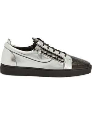 Giuseppe Zanotti Frankie Metallic Crocodile-Effect Trainers - Grey