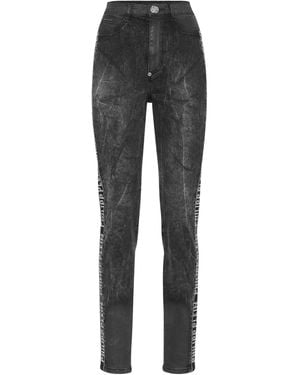 Philipp Plein Crystal-Embellished Skinny Jeans - Gray
