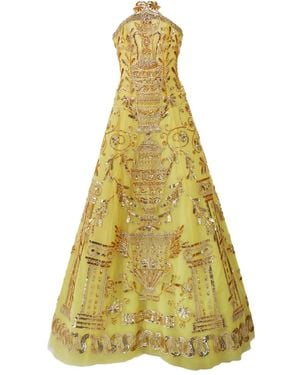 Carolina Herrera Embroidered Tulle Strapless Ball Gown - Yellow