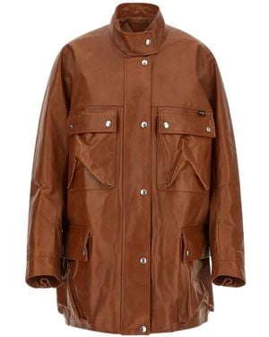 Prada Standing Collar Antiqued Leather Jacket - Brown