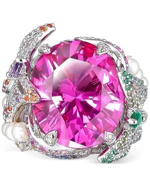 Anabela Chan Rhodium Vermeil Swallowtail Multi-Stone Ring - Pink
