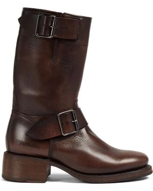 DSquared² Logo-Debossed Leather Boots - Brown